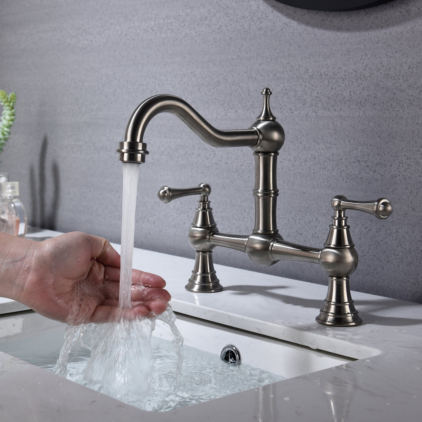 Double Handle Widespread Kitchen Faucet with Traditional Handles