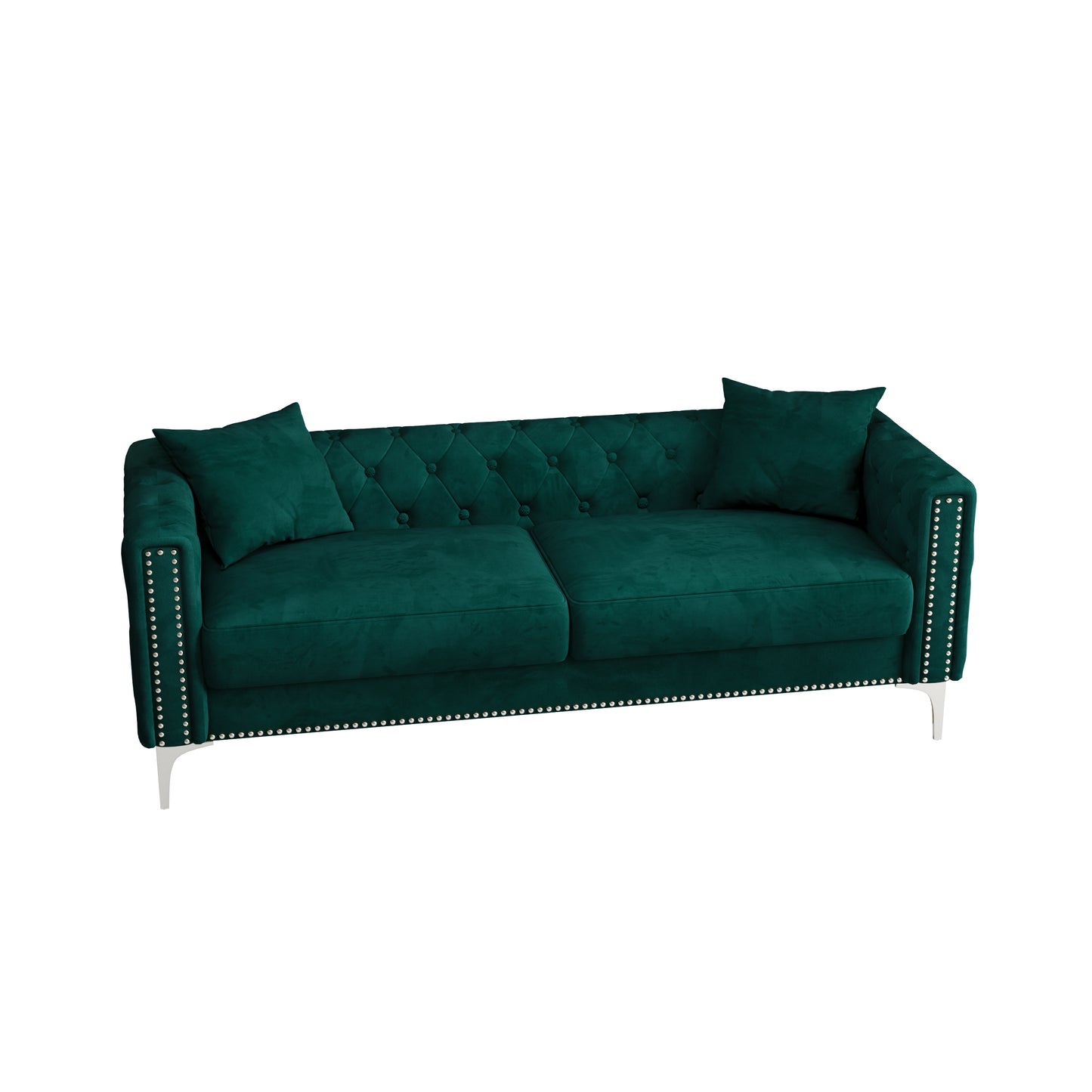 Sofa includes 2 pillows, 83 "green velvet triple sofa for small Spaces