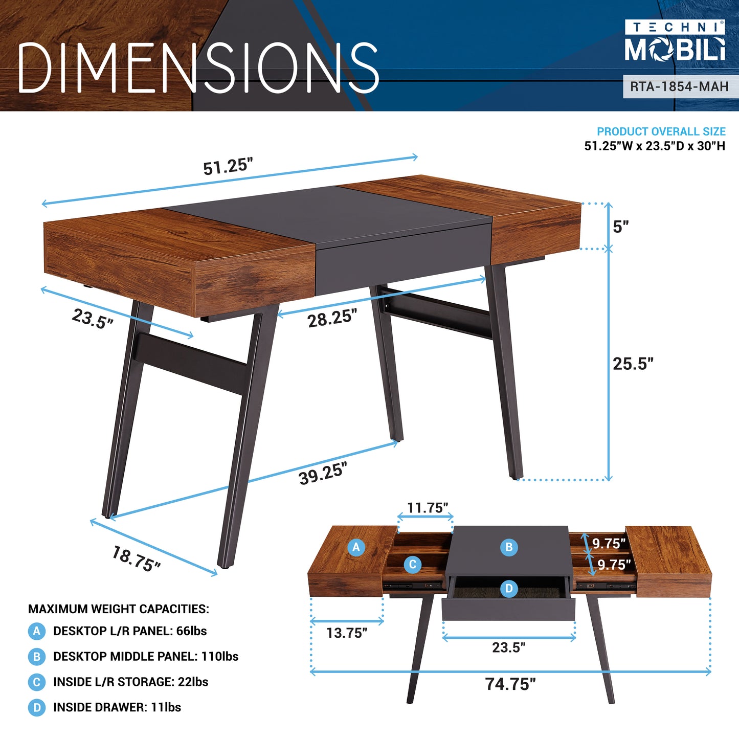 Mahogany and Grey Dual-tone Writing Desk with Storage