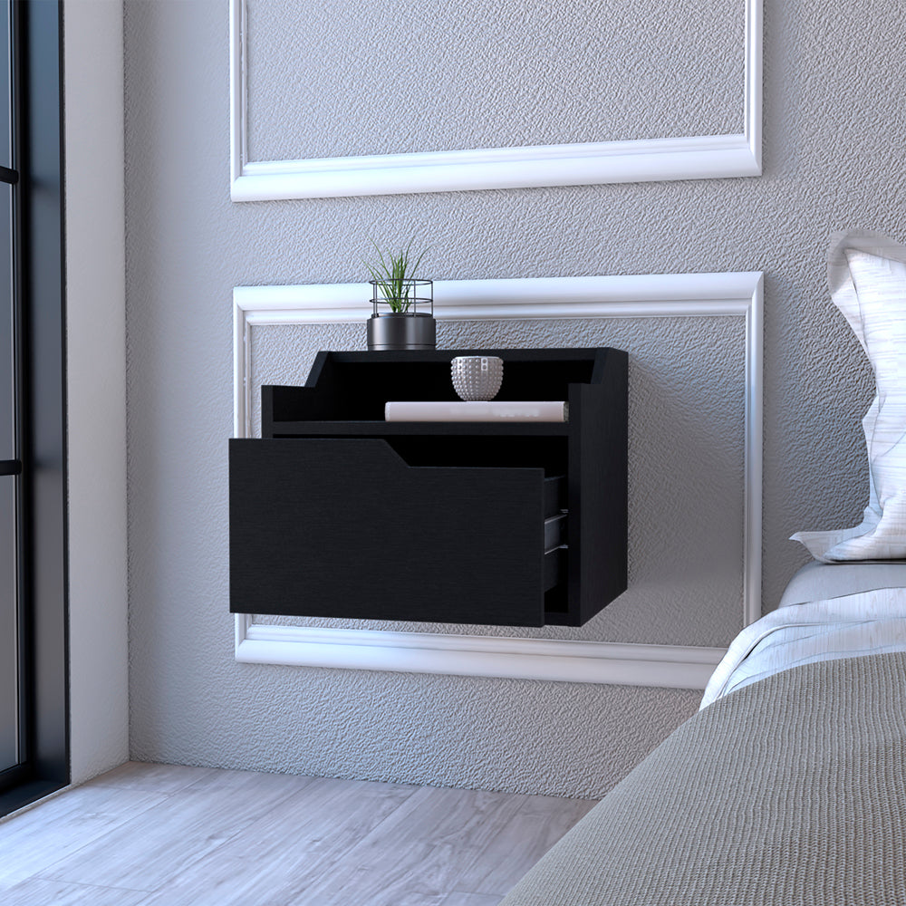 Floating Nightstand Chester, Bedroom, Black