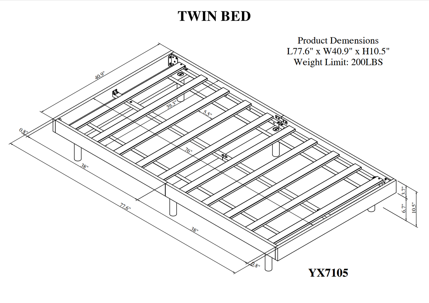 Modern Design Twin Size Floating Platform Bed Frame for Walnut Color