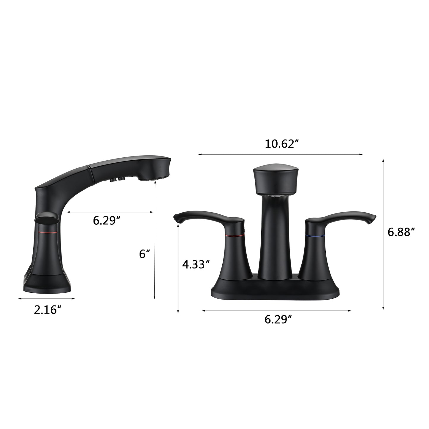 Matte Black 4-Inch Centerset Bathroom Sink Faucet with Pull-Out Sprayer