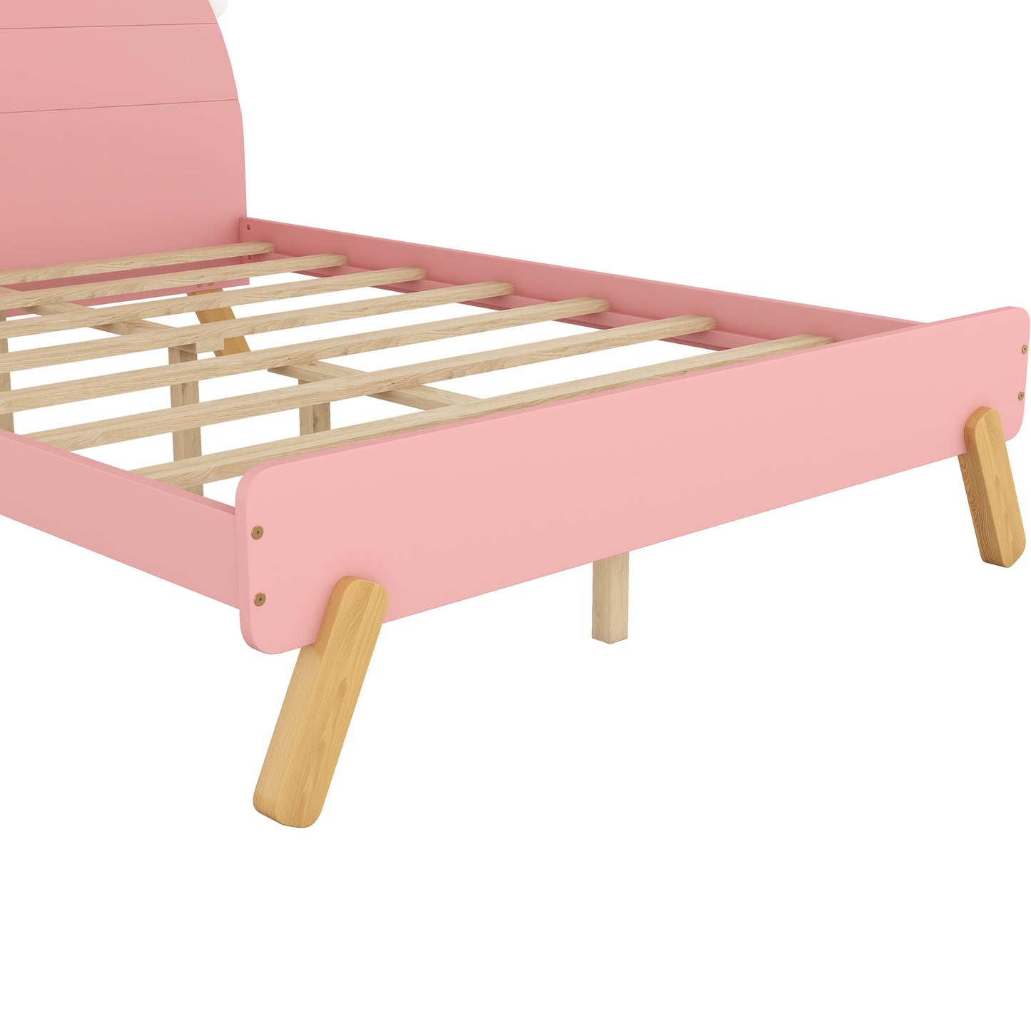 Wooden Cute Bed With Unicorn Shape Headboard,Full Size Platform Bed,Pink