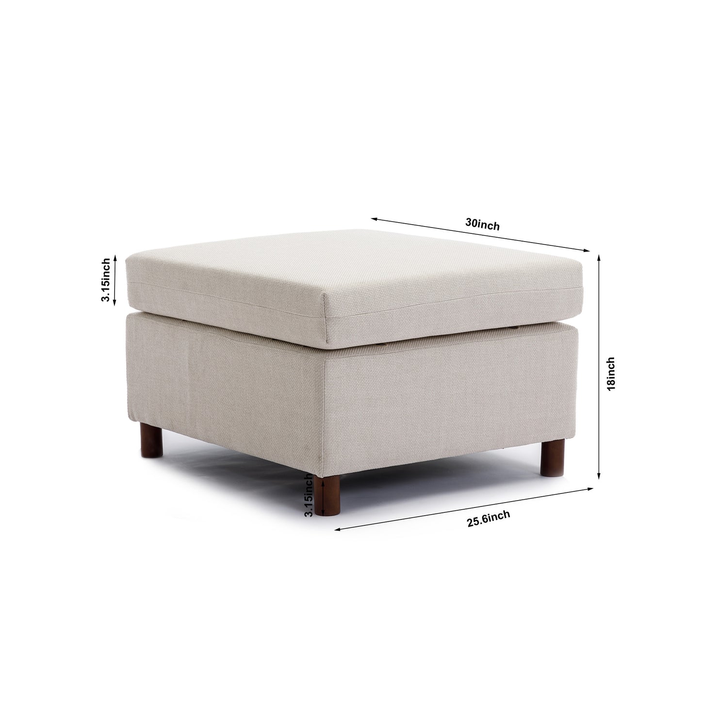 3-Seat Modular Sectional Sofa Set with 2 Ottomans, Cream Linen Upholstery