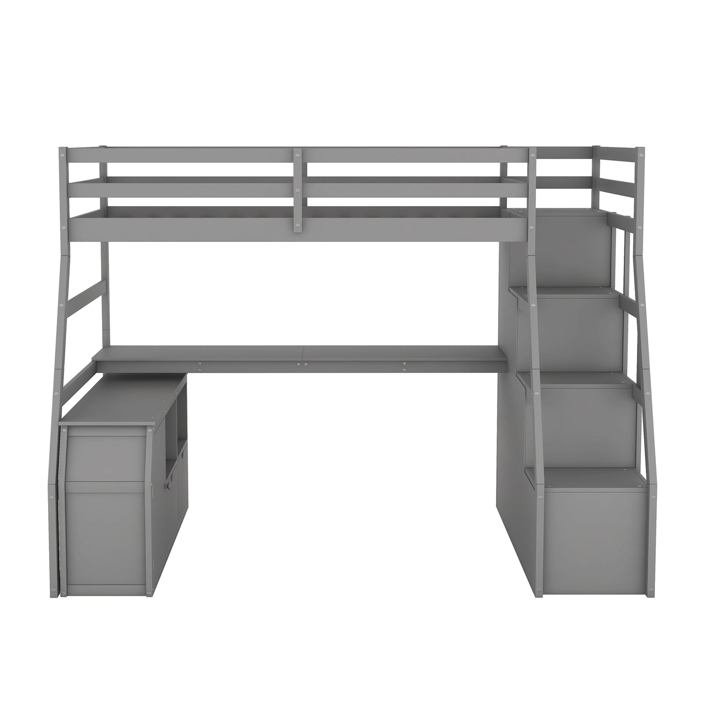 Twin Size Loft Bed with 7 Drawers 2 Shelves and Desk - Gray