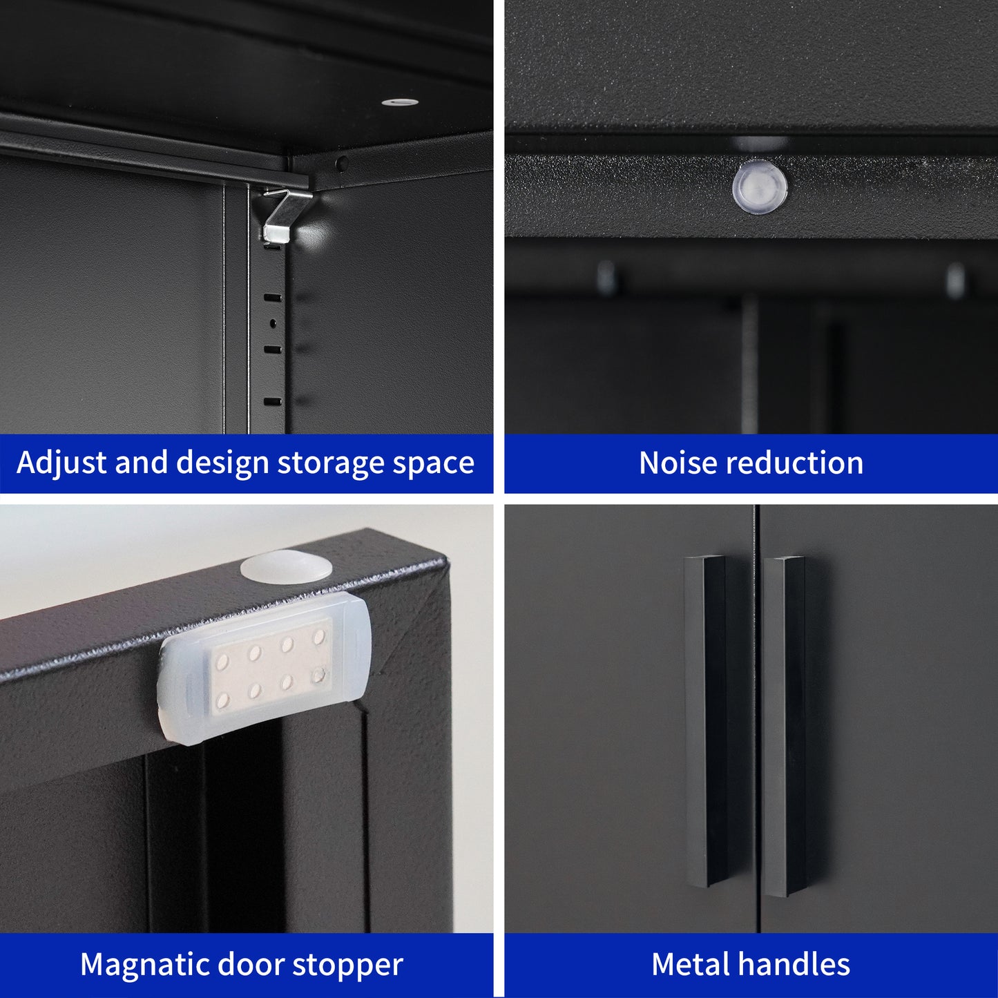 Lockable Black Metal Storage Cabinet with 2 Adjustable Shelves and Heavy-Duty Frame