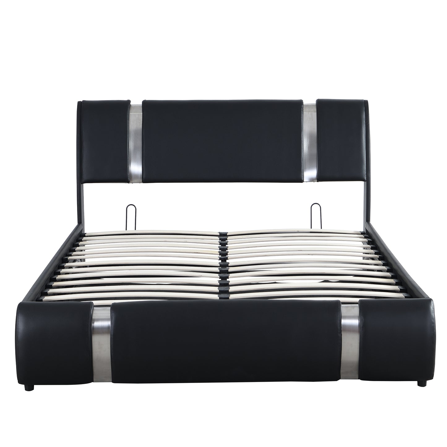 Queen Size Upholstered Faux Leather Platform bed with a Hydraulic Storage System, Black