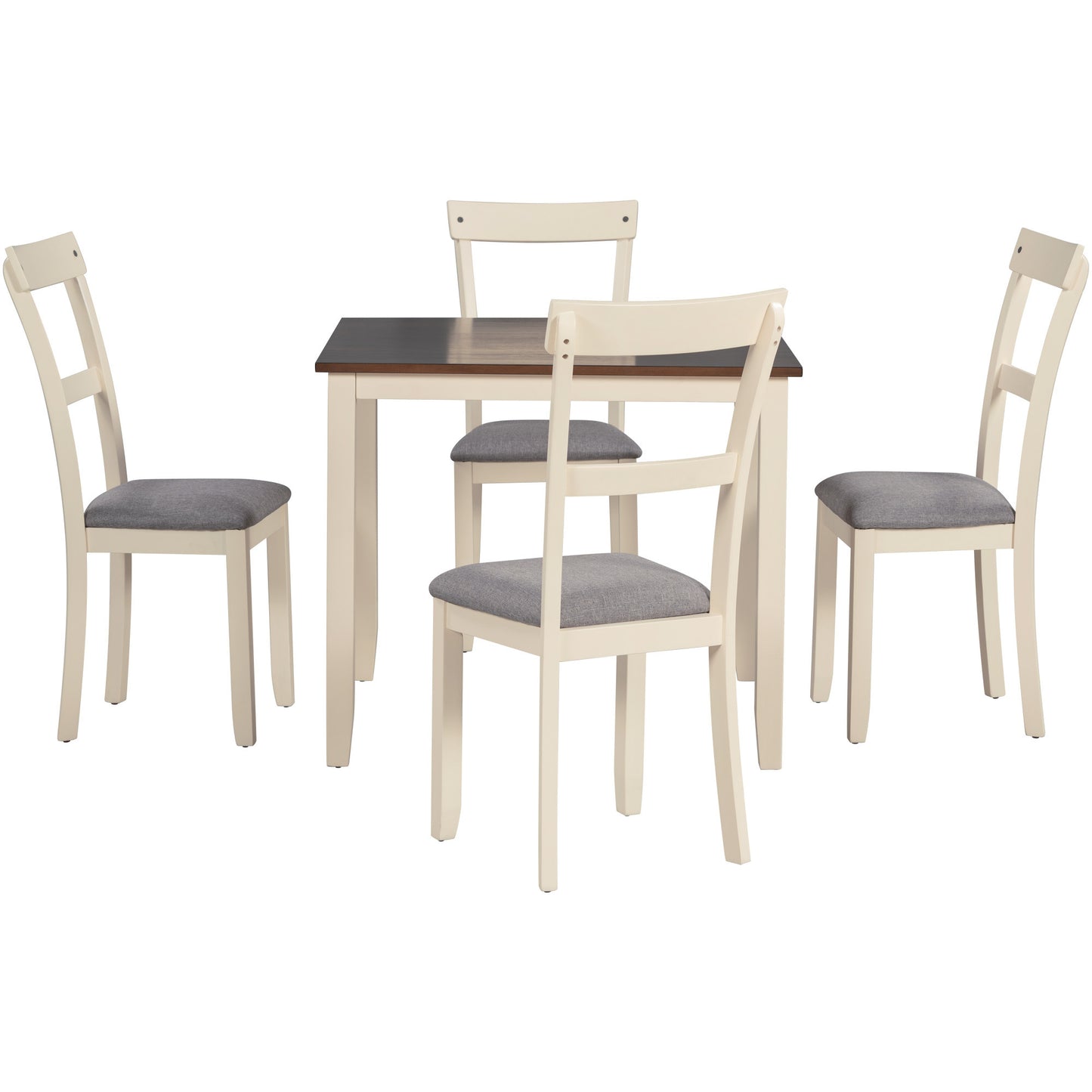 TREXM 5 Piece Dining Table Set Industrial Wooden Kitchen Table and 4 Chairs for Dining Room (Brown+Cottage White)