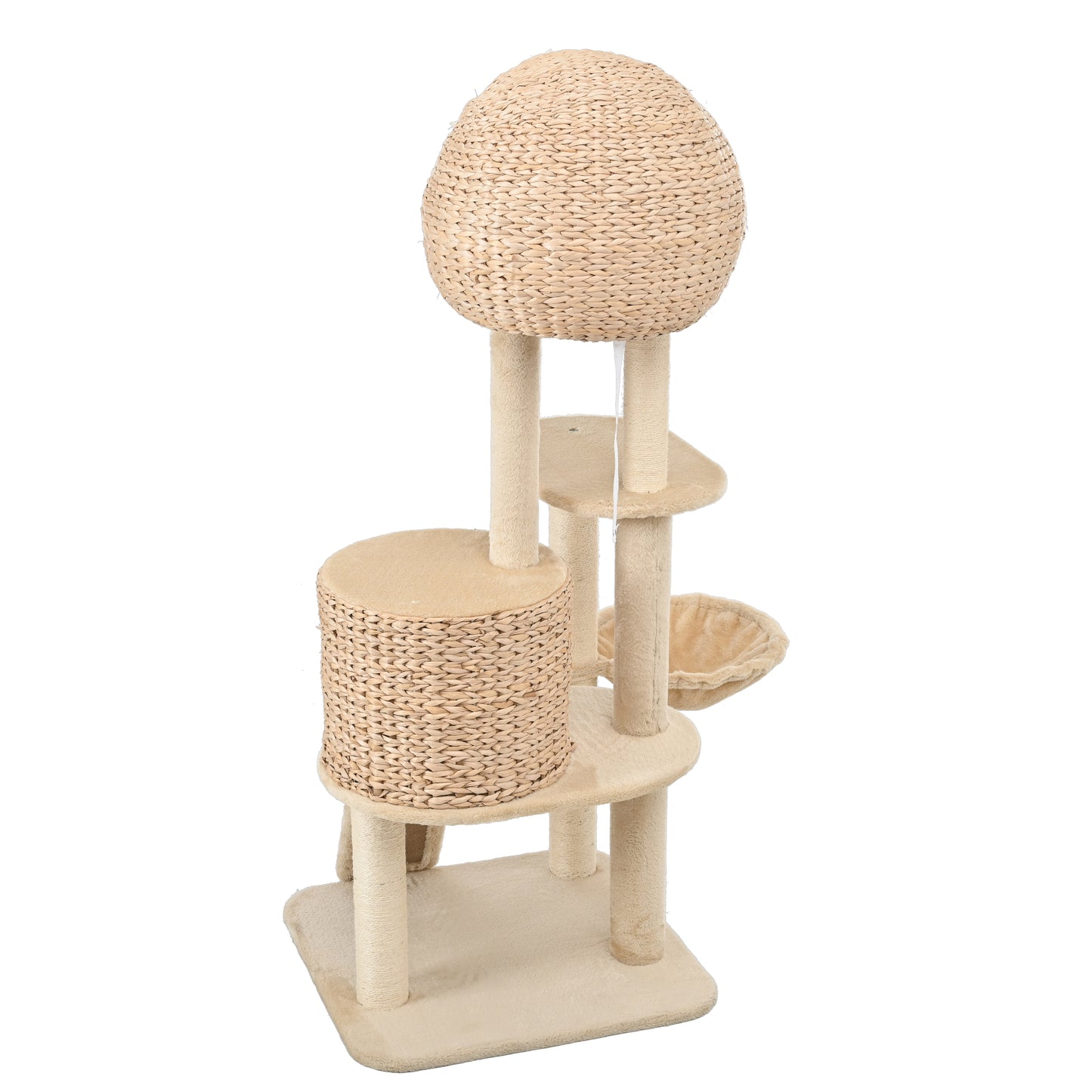 Cat Tree, 59-Inch Cat Tower for Indoor Cats, Plush Multi-Level Cat Condo with 2 Perches, 2 Caves, Cozy Basket and Scratching Board, Beige