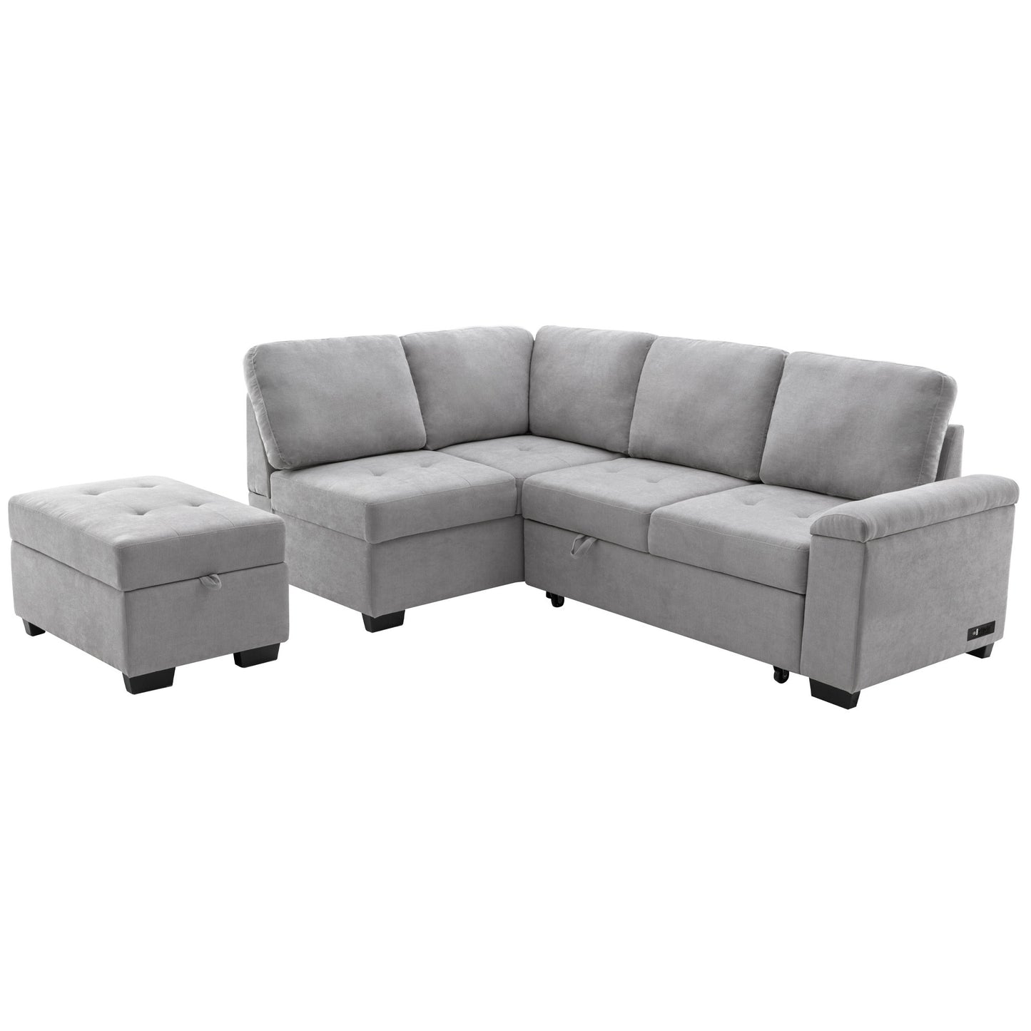 Elegant Gray Sleeper Sectional Sofa with L-Shape Design & Hidden Storage