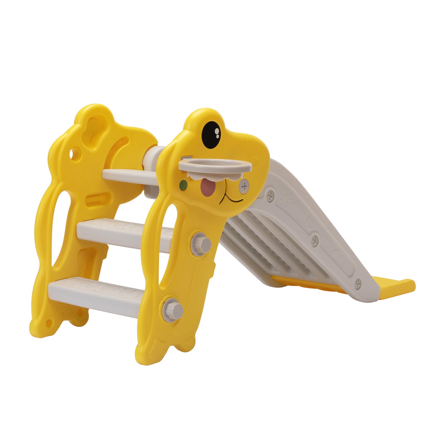 Yellow and Gray Kids Slide with Basketball Hoop for Indoor and Outdoor Play