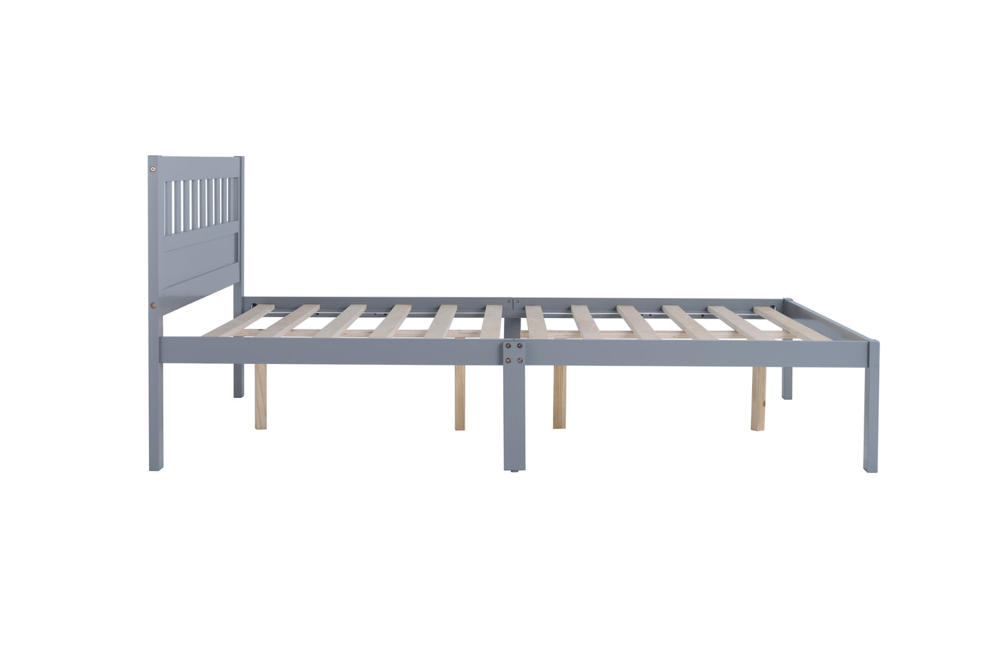 Full Size Bed, Wood Platform Bed Frame with Headboard For Kids, Slatted, Gray