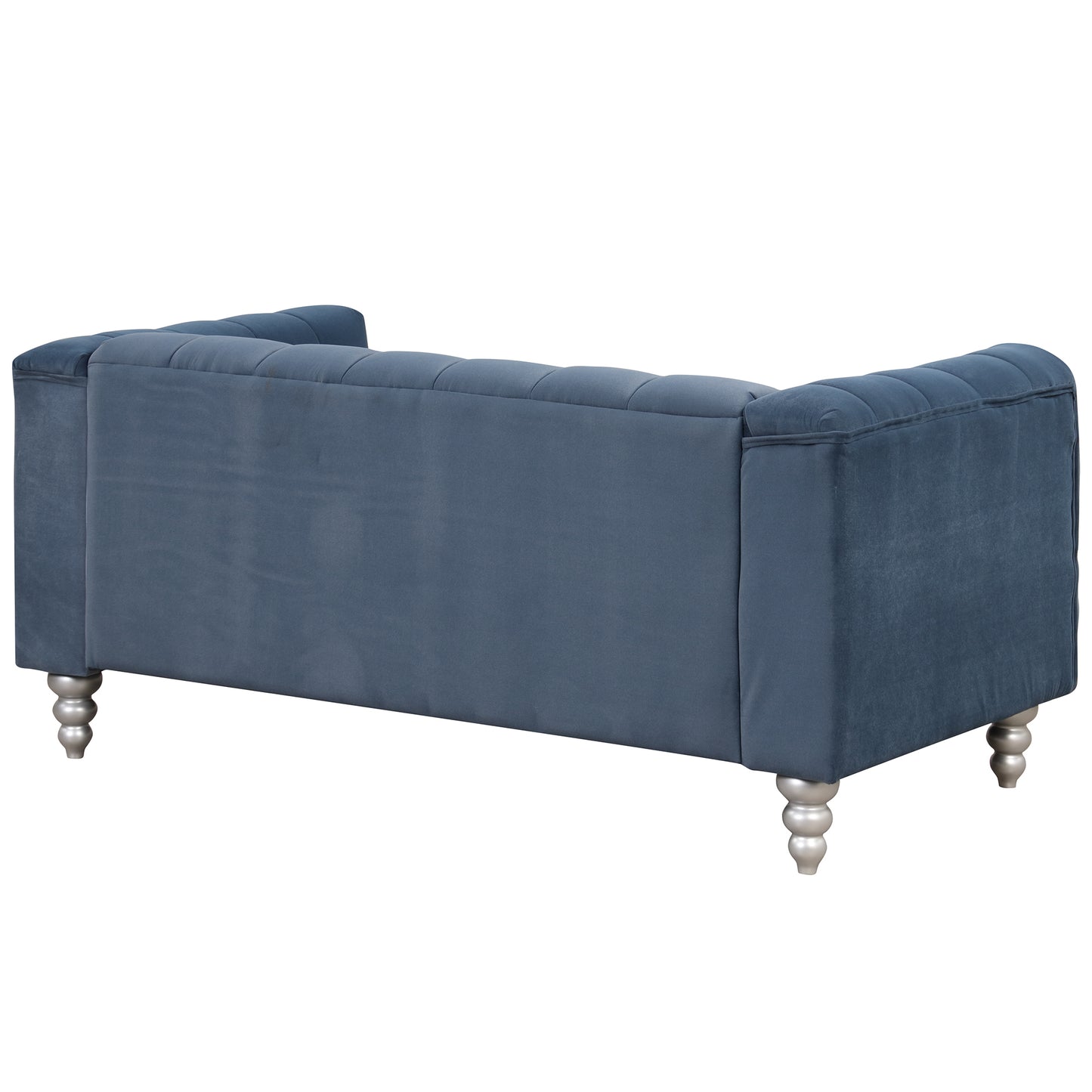 63 Modern Blue Upholstered Sofa with Tufted Backrest and Solid Wood Legs