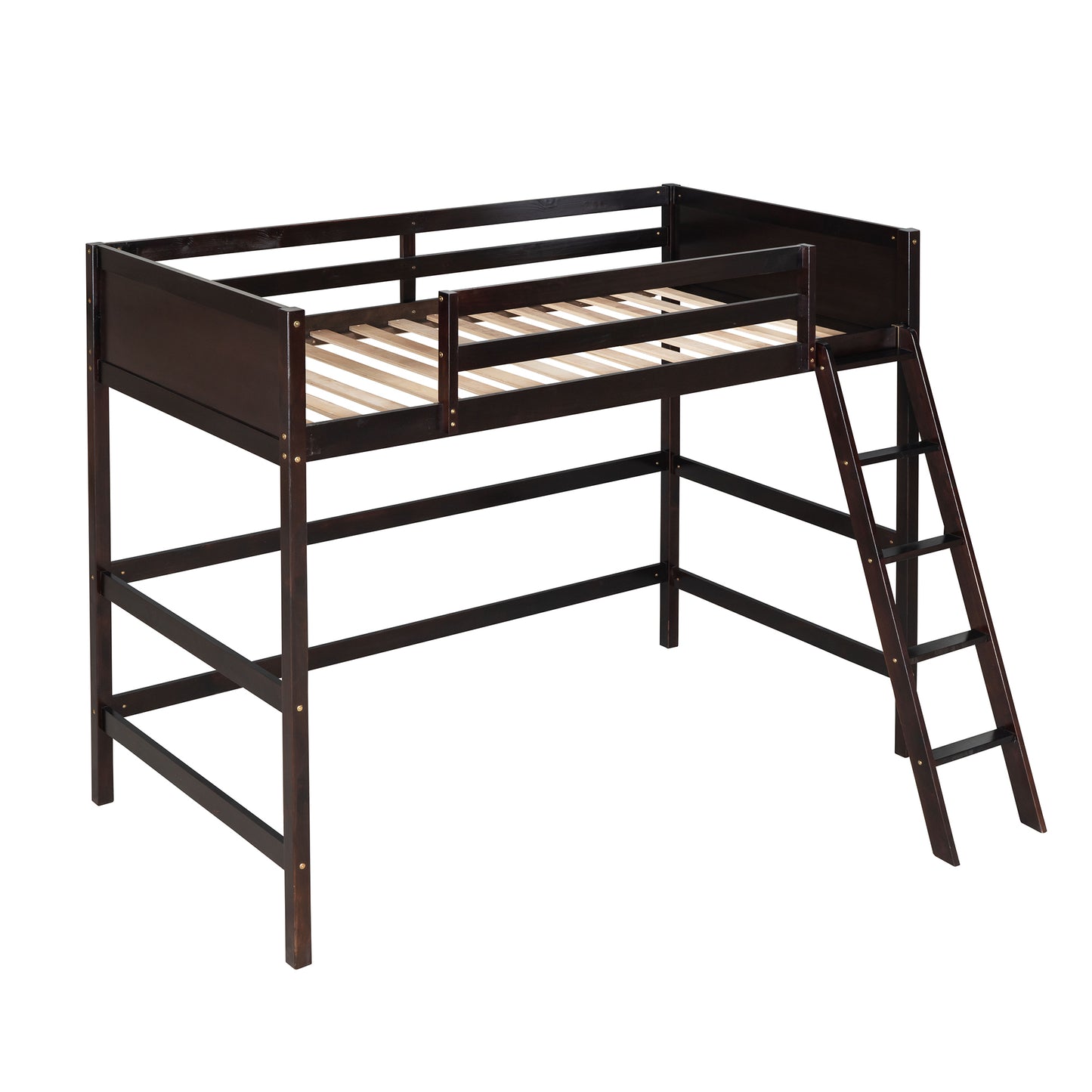 Solid Wood Twin Size Loft Bed with Ladder(Espresso)(: WF191903AAP)