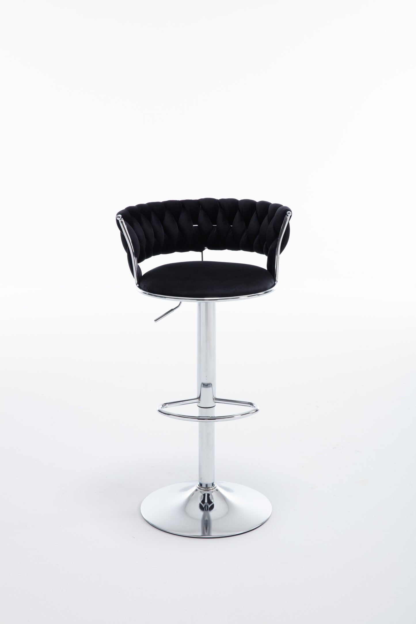 Set of 2  Bar Stools,with Chrome Footrest and Base Swivel Height Adjustable Mechanical Lifting Velvet + Bar Stool-BLACK