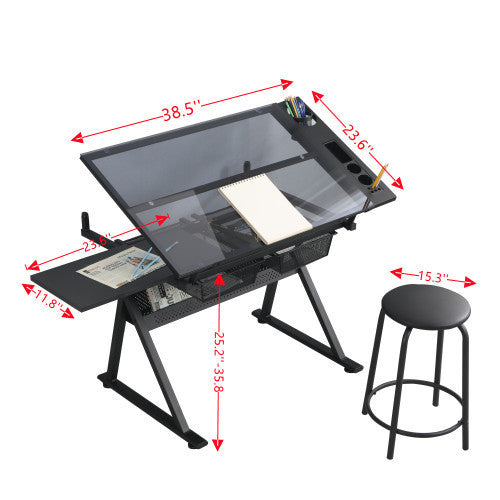 Glass Drafting Table Set with Adjustable Chair