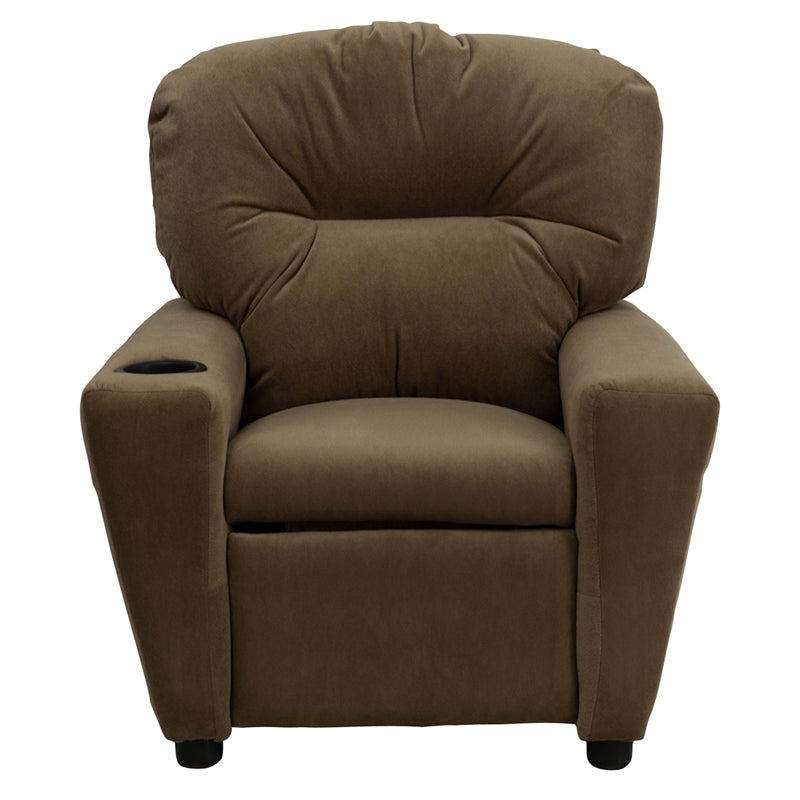 Contemporary Kids Brown Recliner with Cup Holder