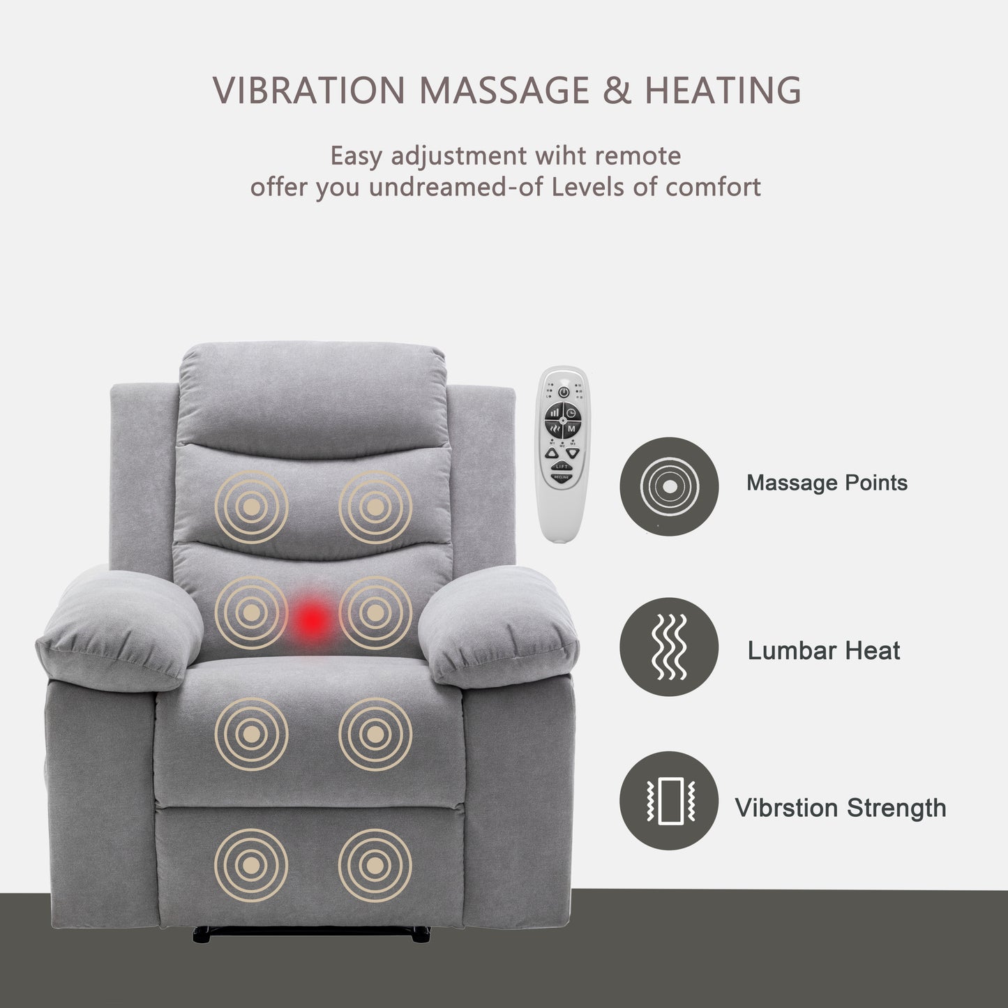 Adjustable Massage Power Recliner Chair with Heating System - Light Gray