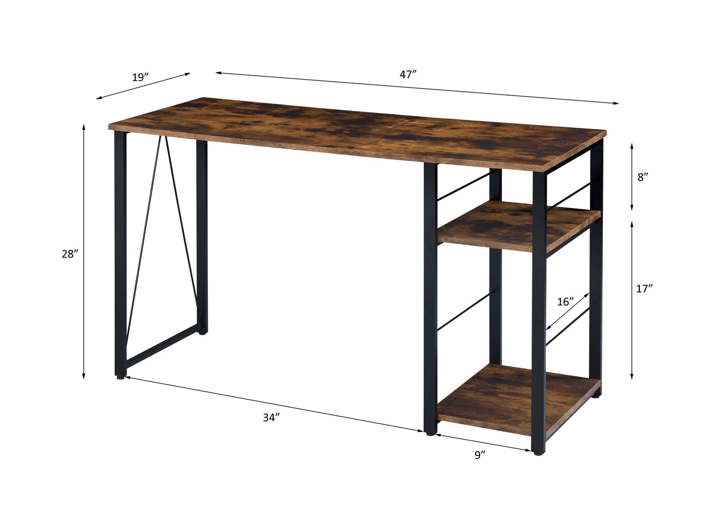 Vadna Weathered Oak Industrial Writing Desk with Two-Tier Shelf