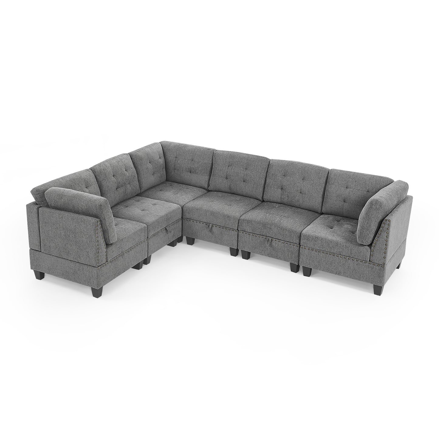 Modular Sectional Sofa Set with Storage Ottoman in Grey Chenille