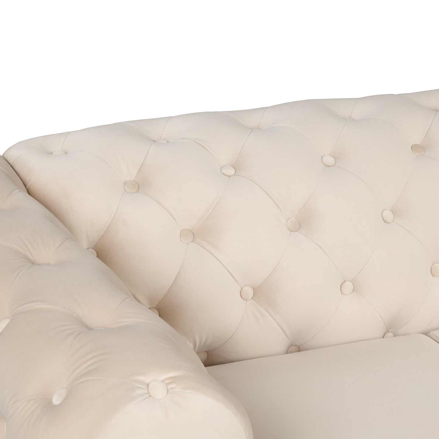 85.5 Beige Velvet Upholstered 3-Seater Sofa with Button Tufted Back