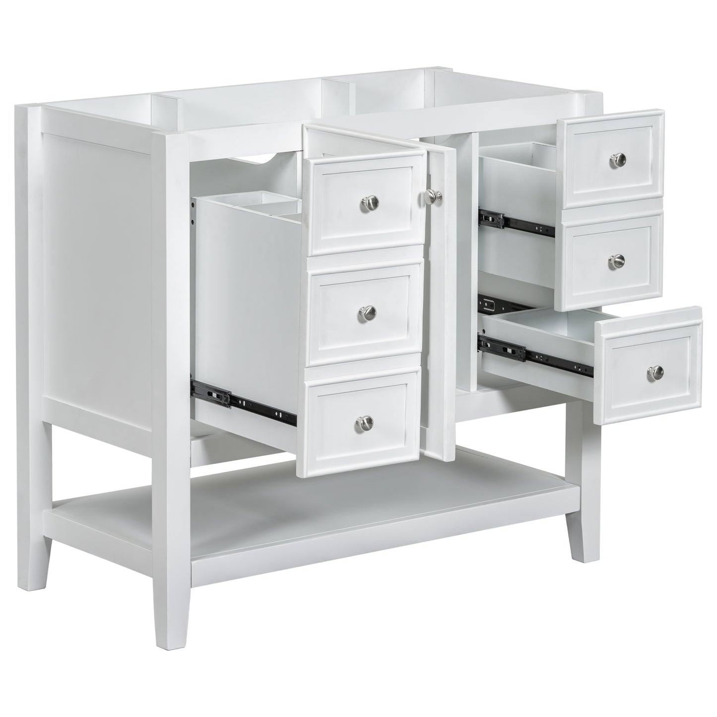 36" Bathroom Vanity without Sink, Cabinet Base Only, One Cabinet and three Drawers, White