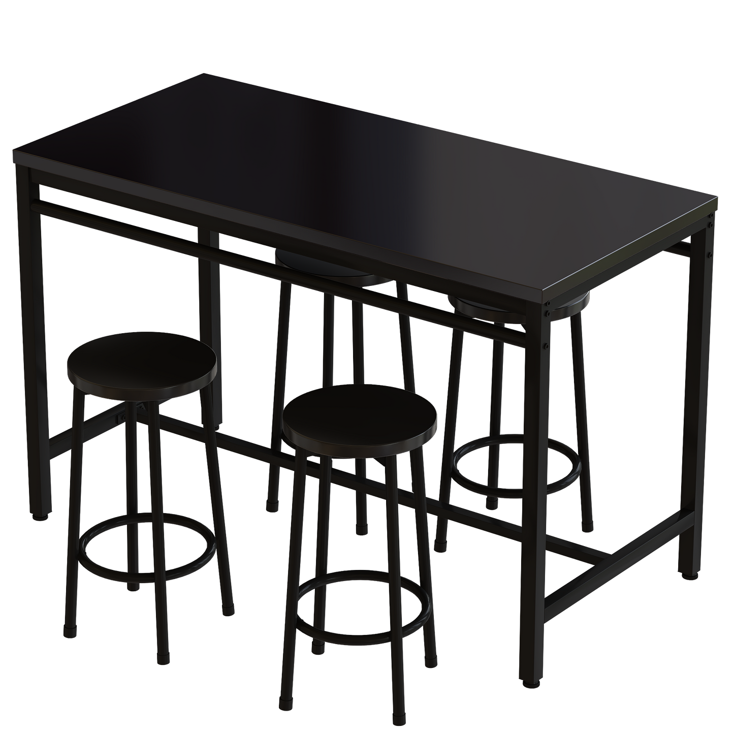 5-piece rural kitchen table with four bar stools, metal frame and MDF, black