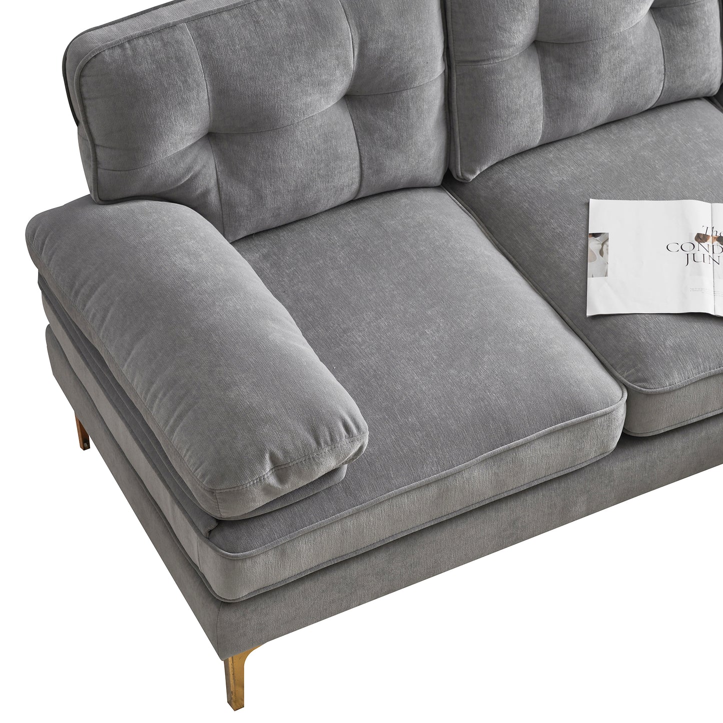 Modern Velvet L-Shaped Sectional Sofa in Light Grey