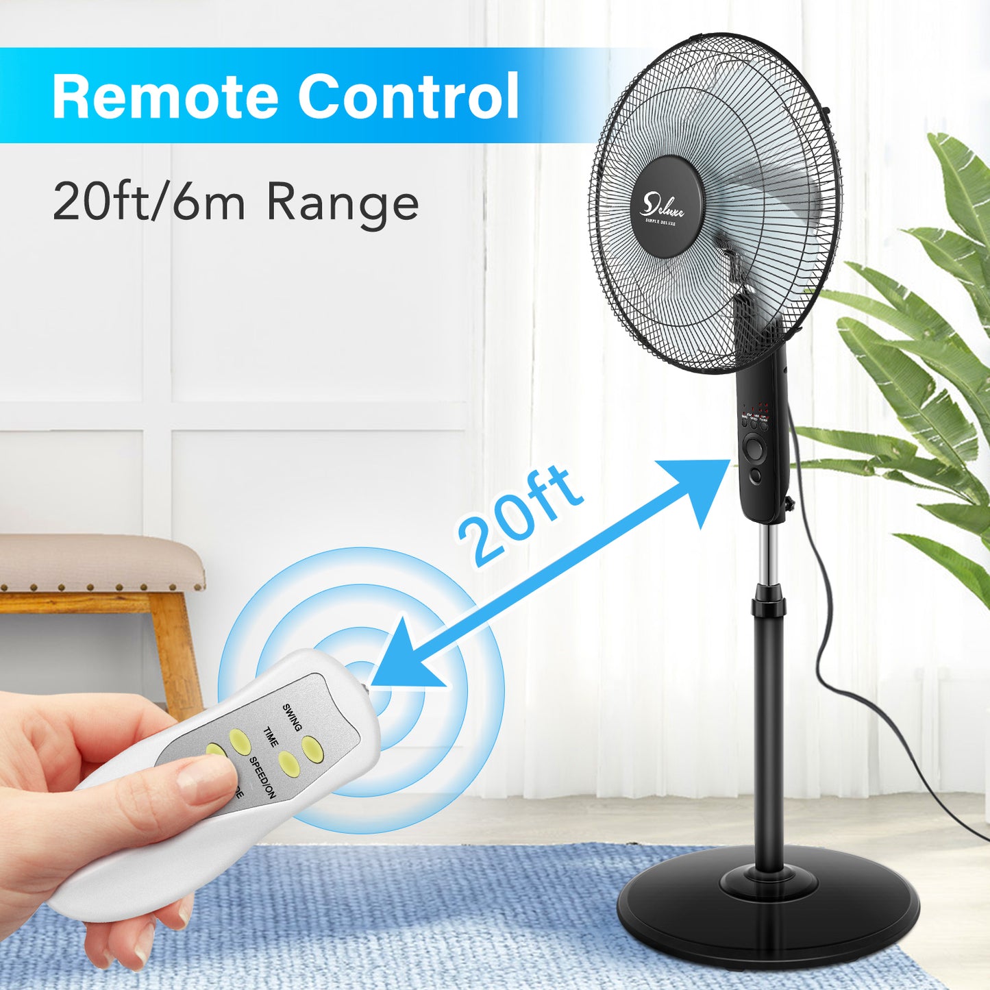 Adjustable 16″ Oscillating Pedestal Fan with Remote Control and 3 Speeds for Indoor Cooling