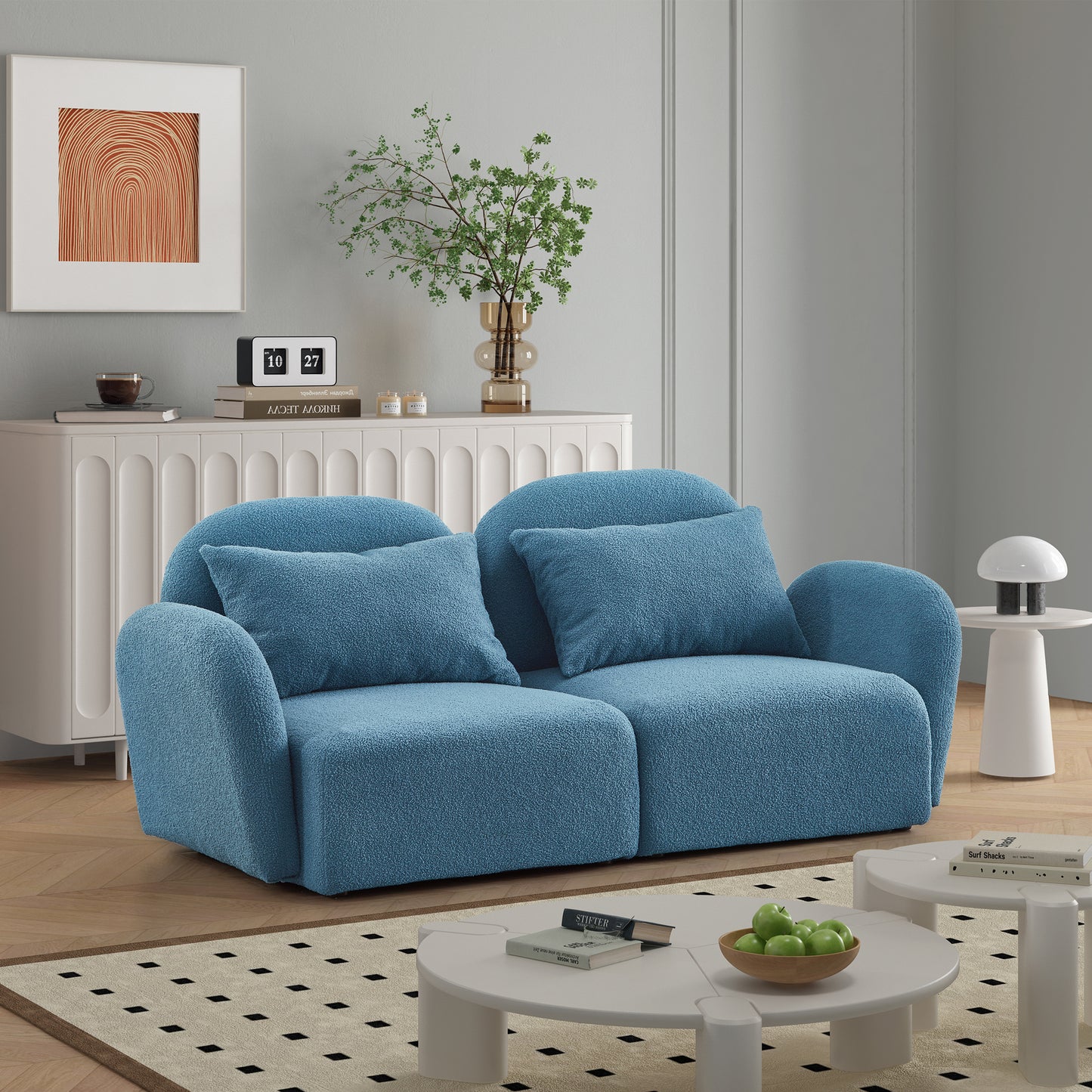 Living Room Furniture Lazy Sofa Loveseat Teddy Fabric Blue