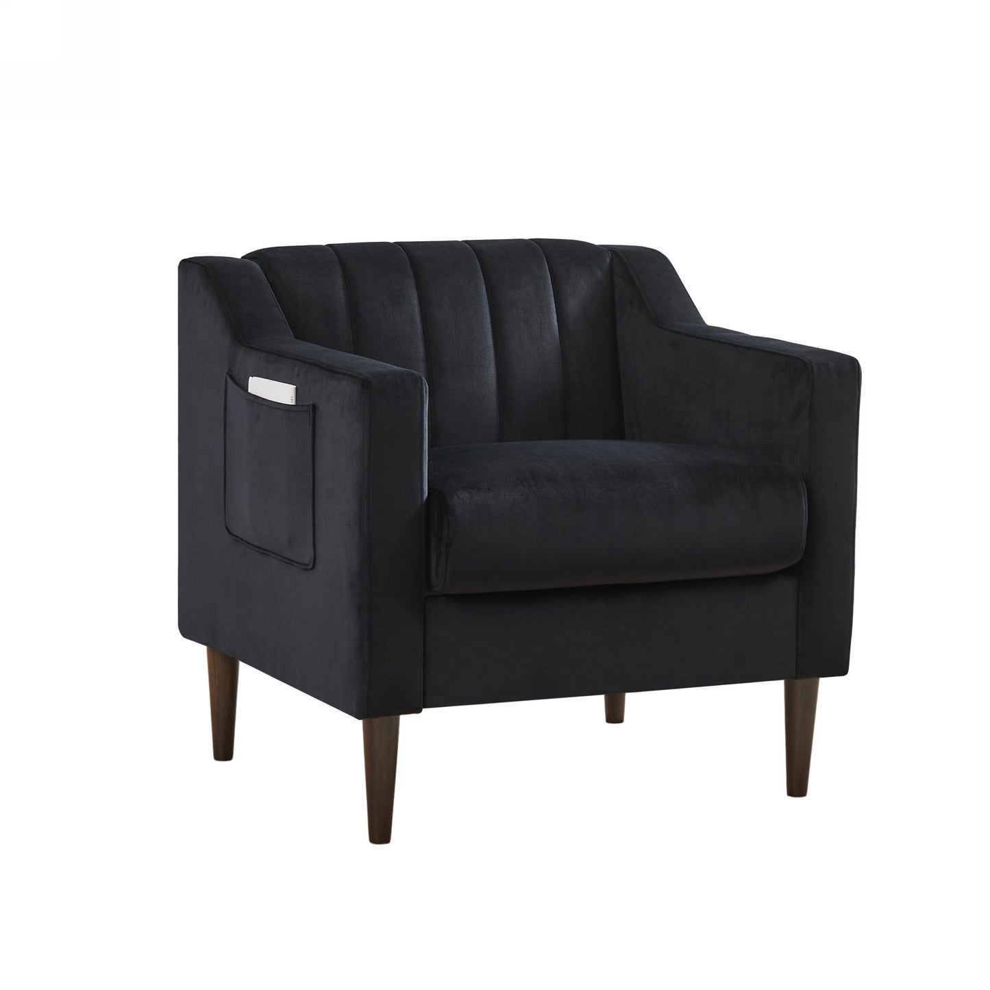 Modern Upholstered Tufted Accent Chair, Velvet Fabric Single Sofa Side Chair, Comfy Barrel Club Living Room Armchair with Solid Wood Legs for Bedroom Living Reading Room Office, Black