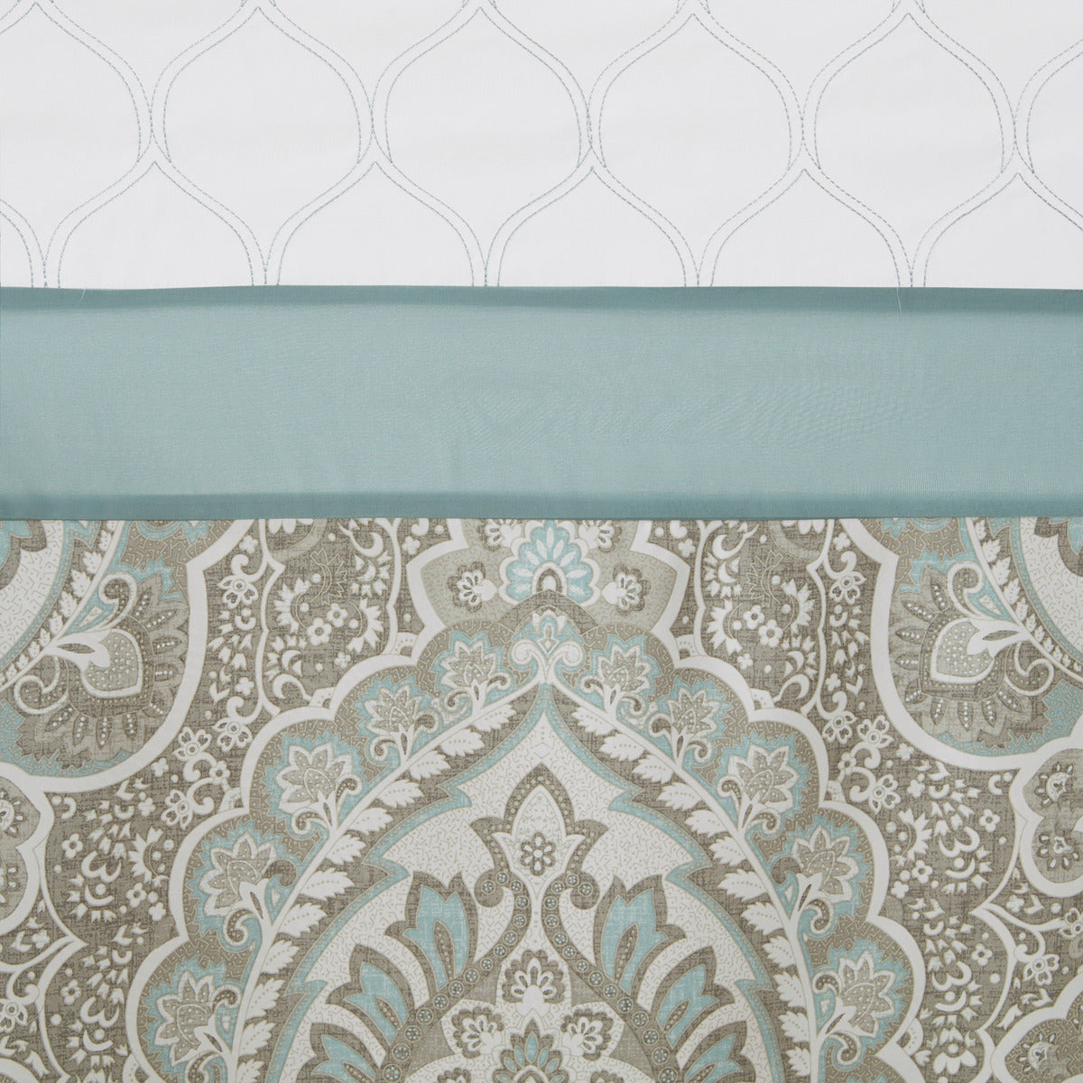 Elegant Oceanic Seafoam Printed Shower Curtain with Intricate Embroidery