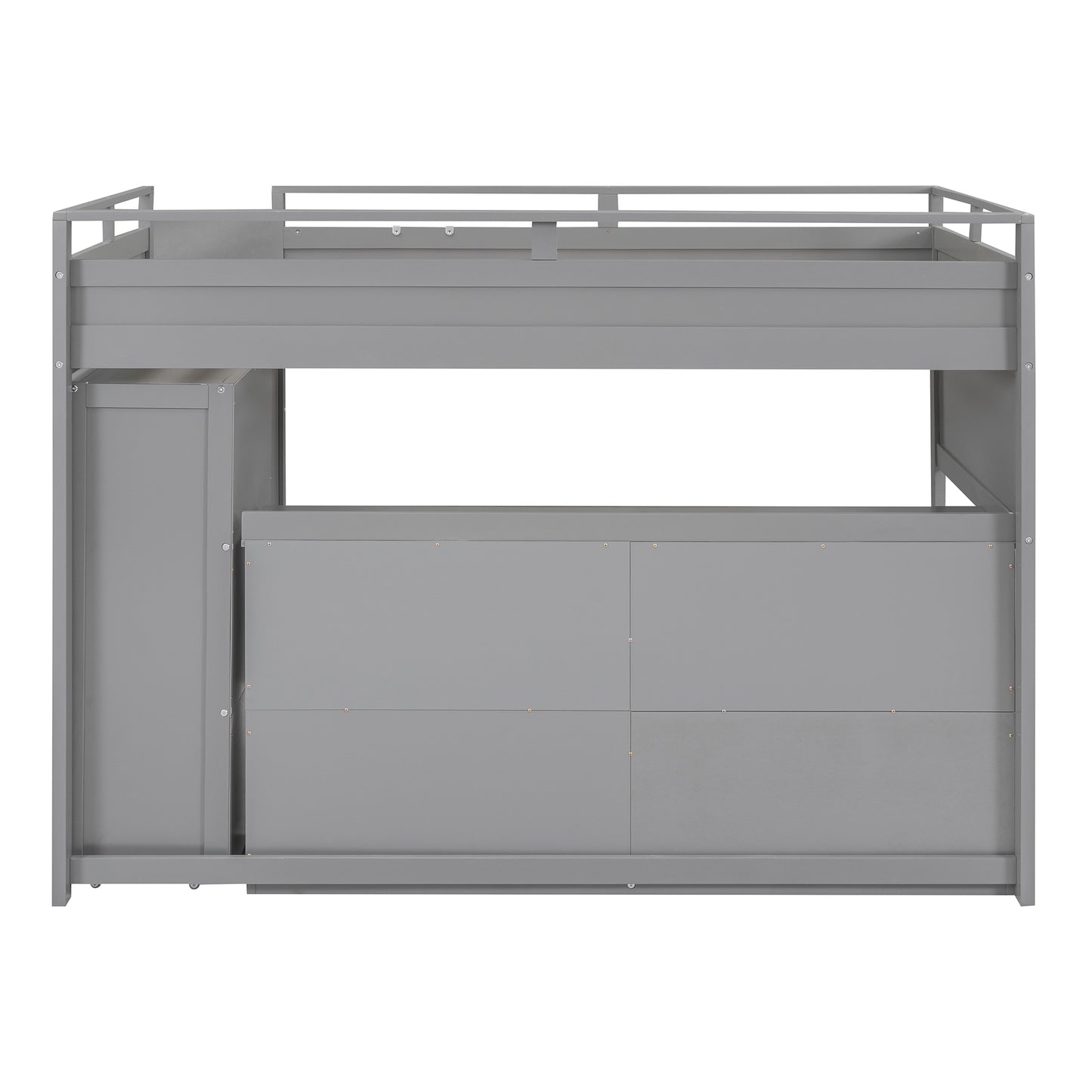 Loft Bed with Rolling Cabinet and Desk - Gray