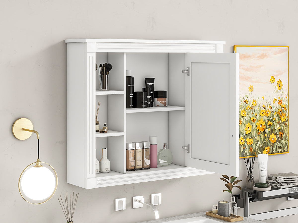 35'' x 28'' Wall Mounted Bathroom Storage Cabinet, Modern Bathroom Wall Cabinet with Mirror, Mirror Cabinet with 6 Open Shelves (Not Include Bathroom Vanity )