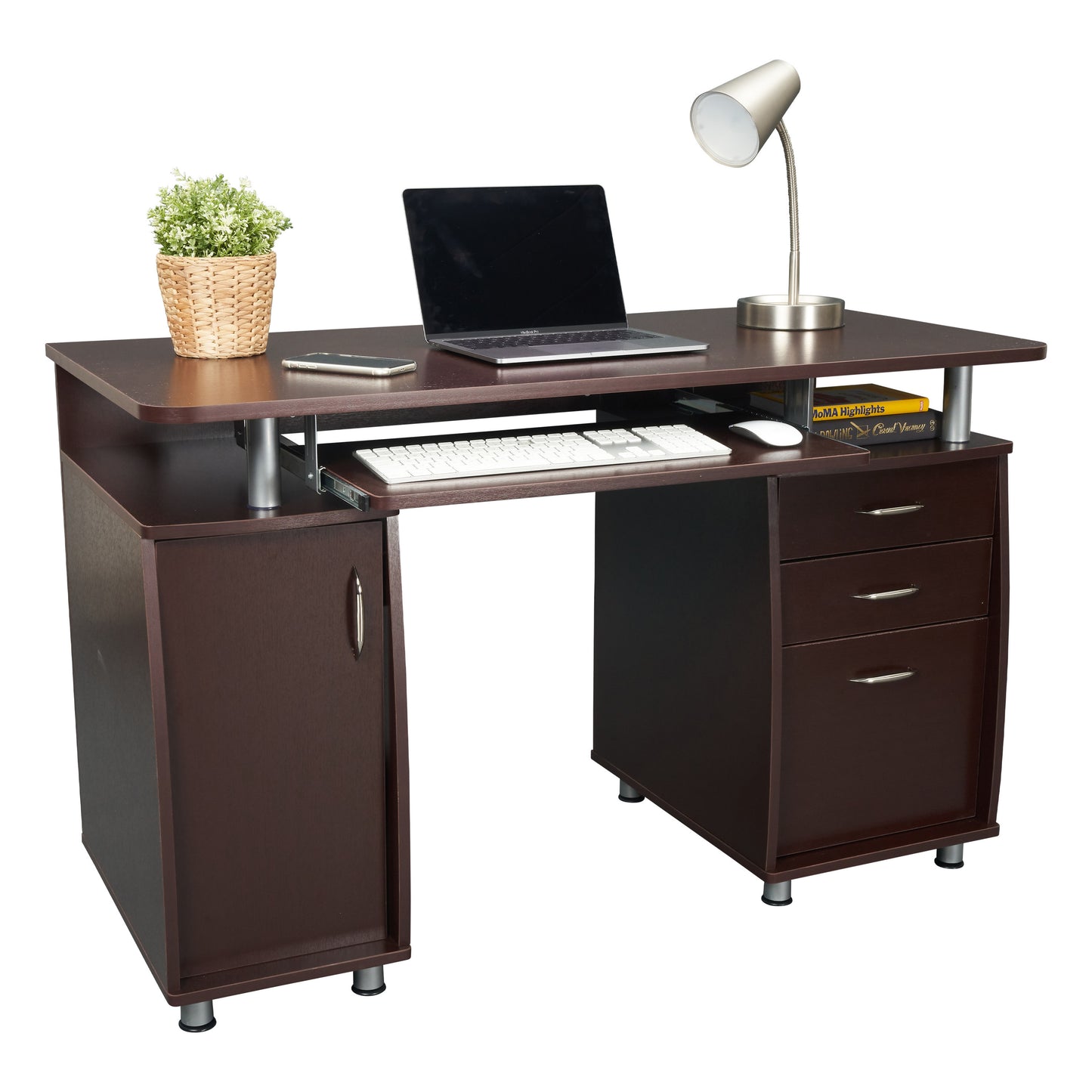 Chocolate Computer Desk with Efficient Storage and Enhanced Functionality