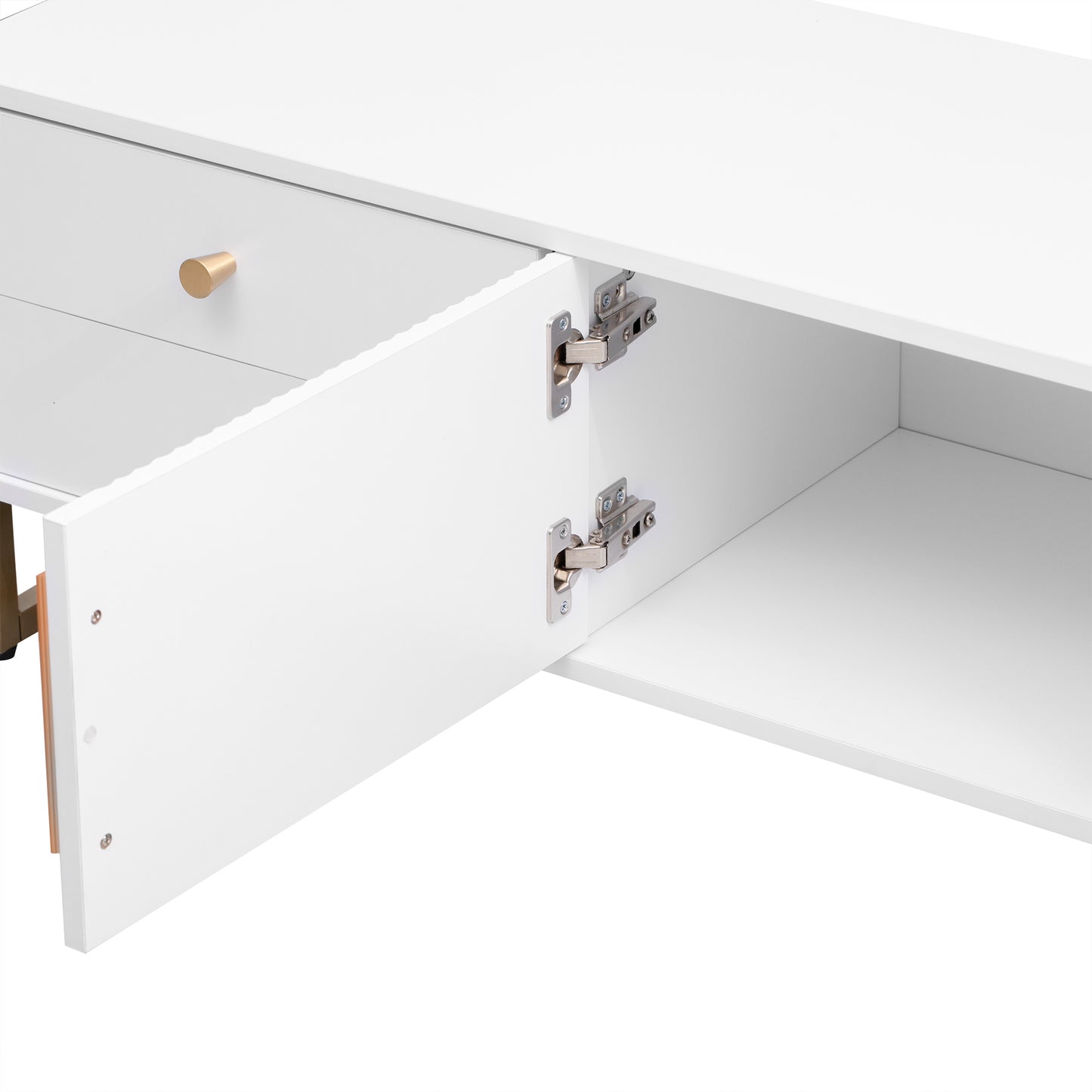 Modern White TV Stand with Storage Drawers and Cabinet