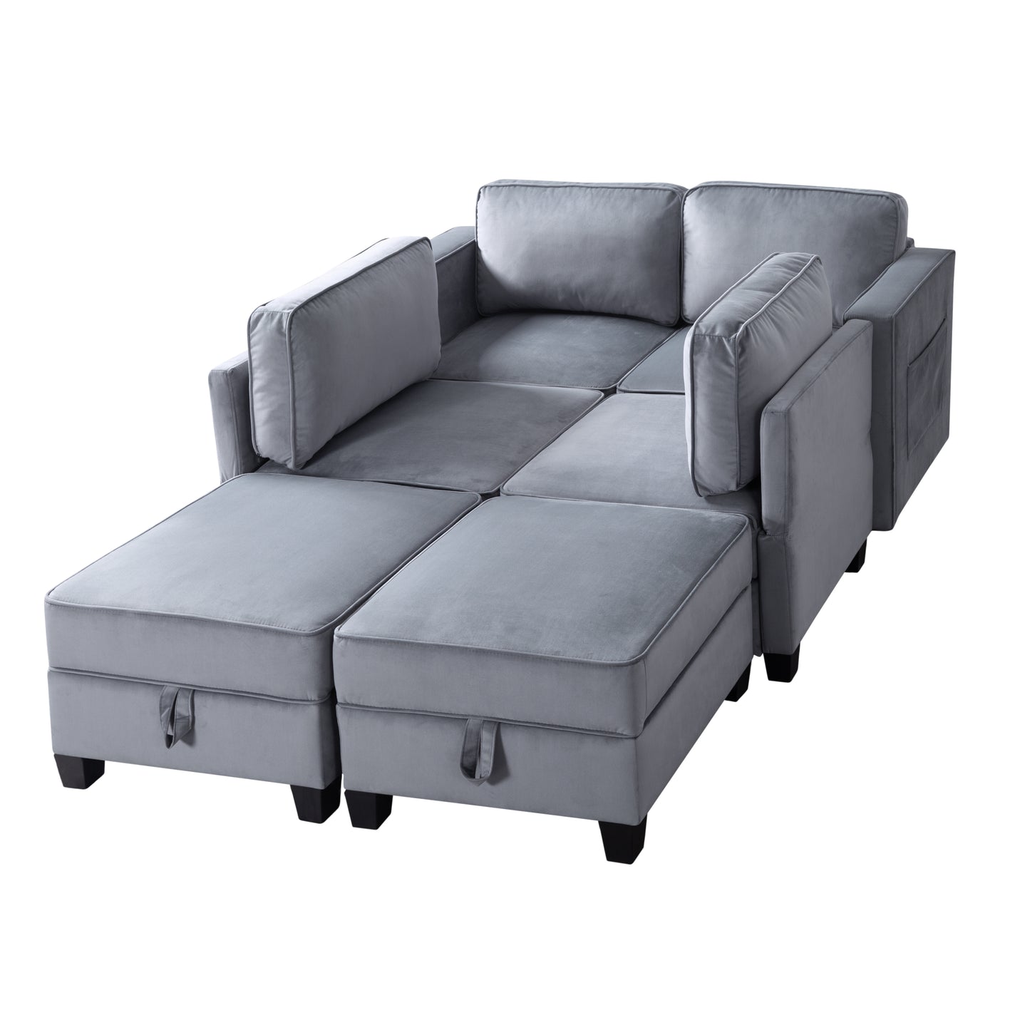 116'' Symmetrical Modular Sectional Sofa with Ottoman in Dark Gray Velvet