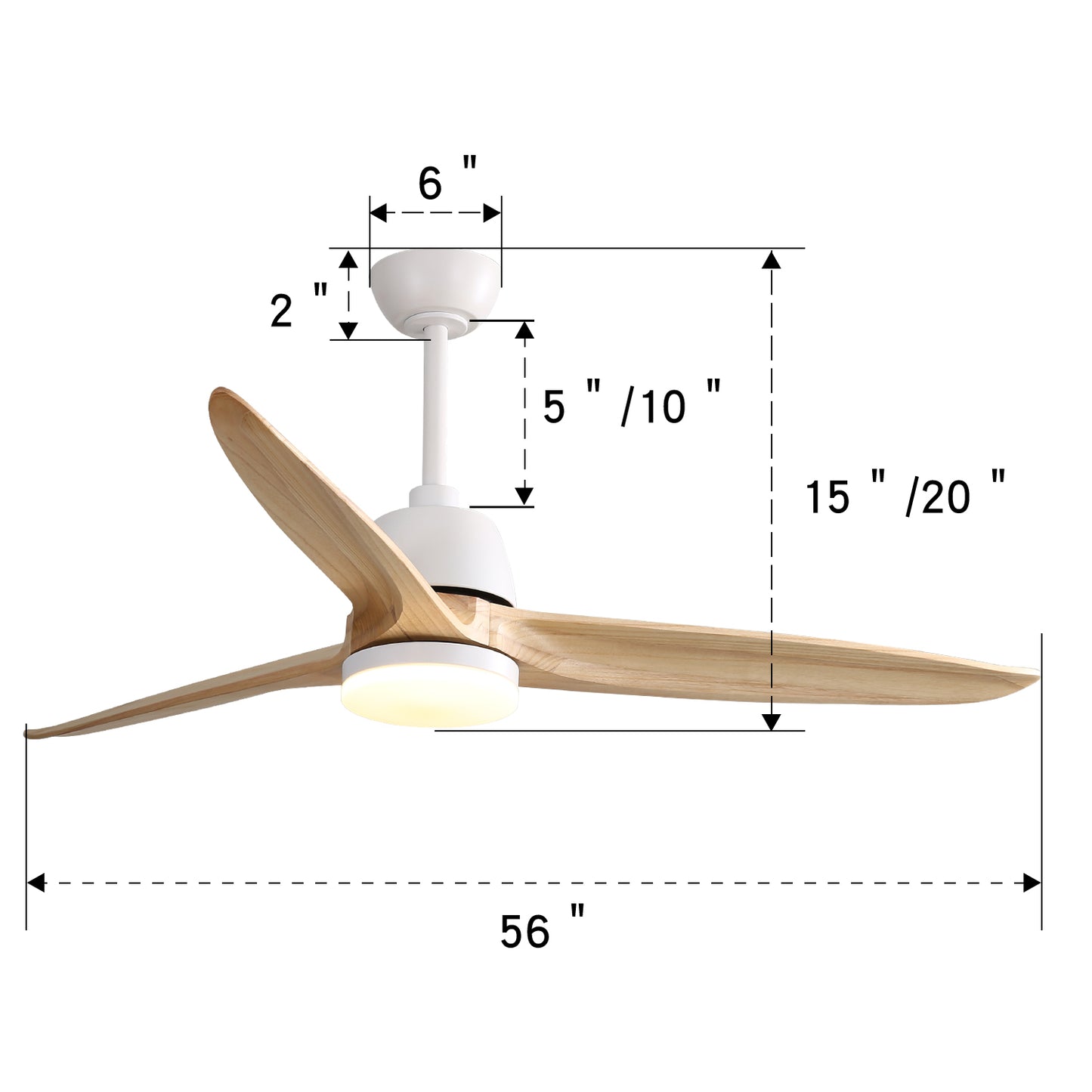 56 Modern White Matte Ceiling Fan with 6-Speed Remote Control