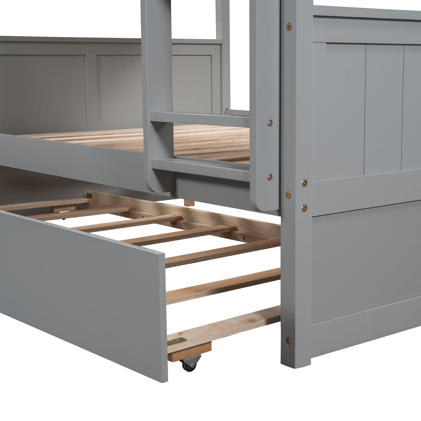 Versatile Full Over Full Bunk Bed with Trundle in Gray