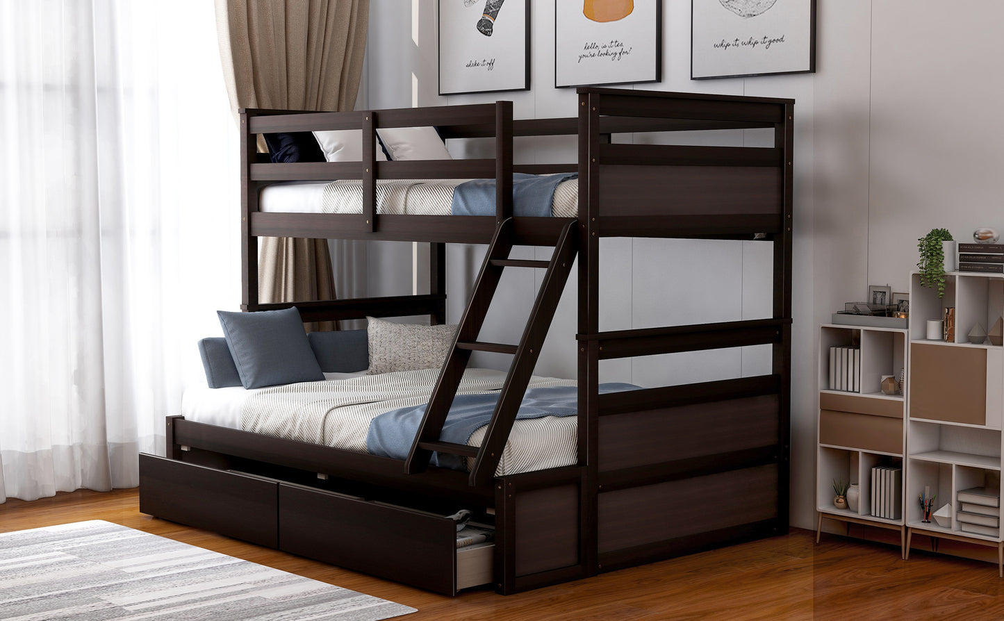 Espresso Twin over Full Bunk Bed with Storage and Drawers - Space-Saving Sleep Solution