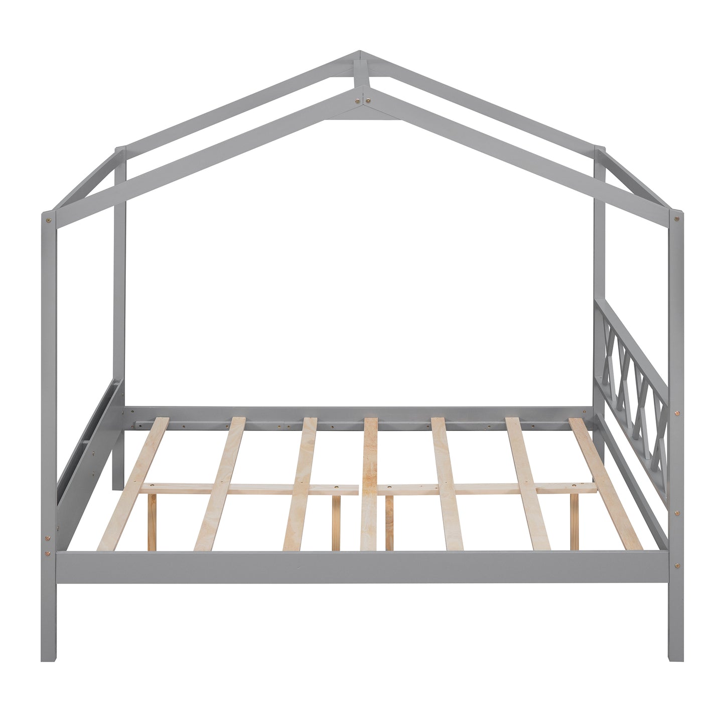 Full Size Wood House Bed with Storage Space, Gray