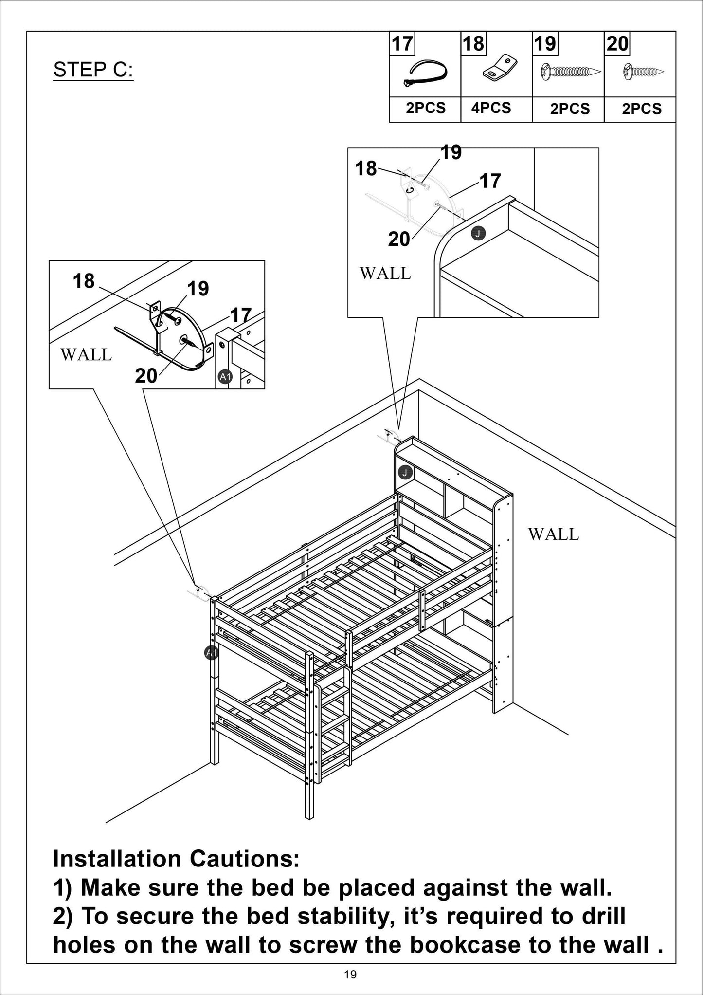 Convertible Rustic Grey Twin Over Twin Bunk Beds with Bookcase Headboard