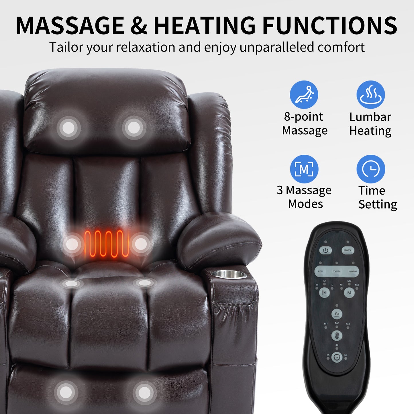 Brown Leatheraire Power Lift Recliner Chair with Dual Motor & Massage Functions