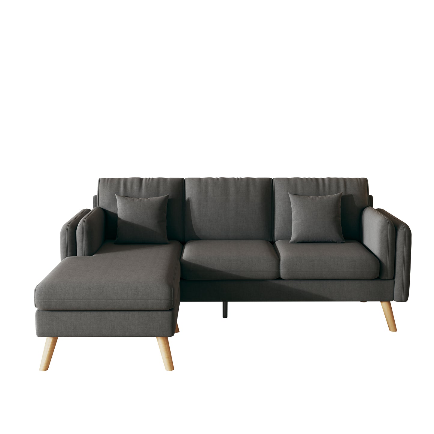 L-Shaped Dark Gray Sofa with Interchangeable Footrests and Double Armrests