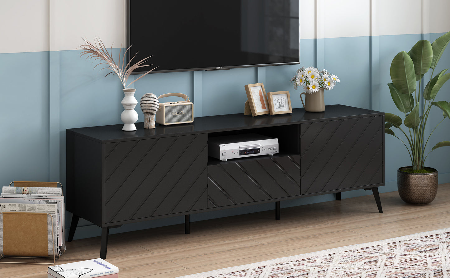 Sleek TV Console Stand with Adjustable Shelves and Drawer for Living Room