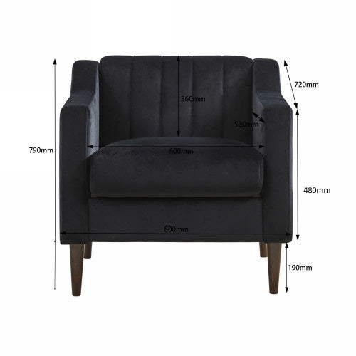 Modern Upholstered Tufted Accent Chair, Velvet Fabric Single Sofa Side Chair, Comfy Barrel Club Living Room Armchair with Solid Wood Legs for Bedroom Living Reading Room Office, Black