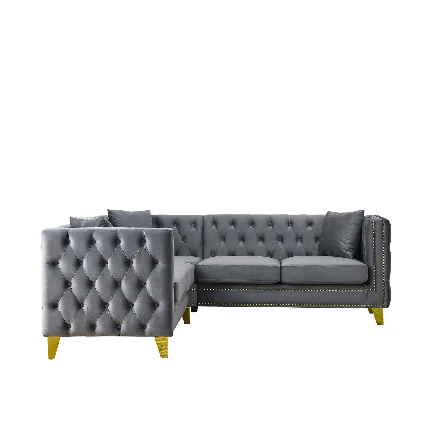 82.2-Inch Velvet L-Shaped Sectional Corner Sofa with 5-Seater Capacity and Nailhead Trim