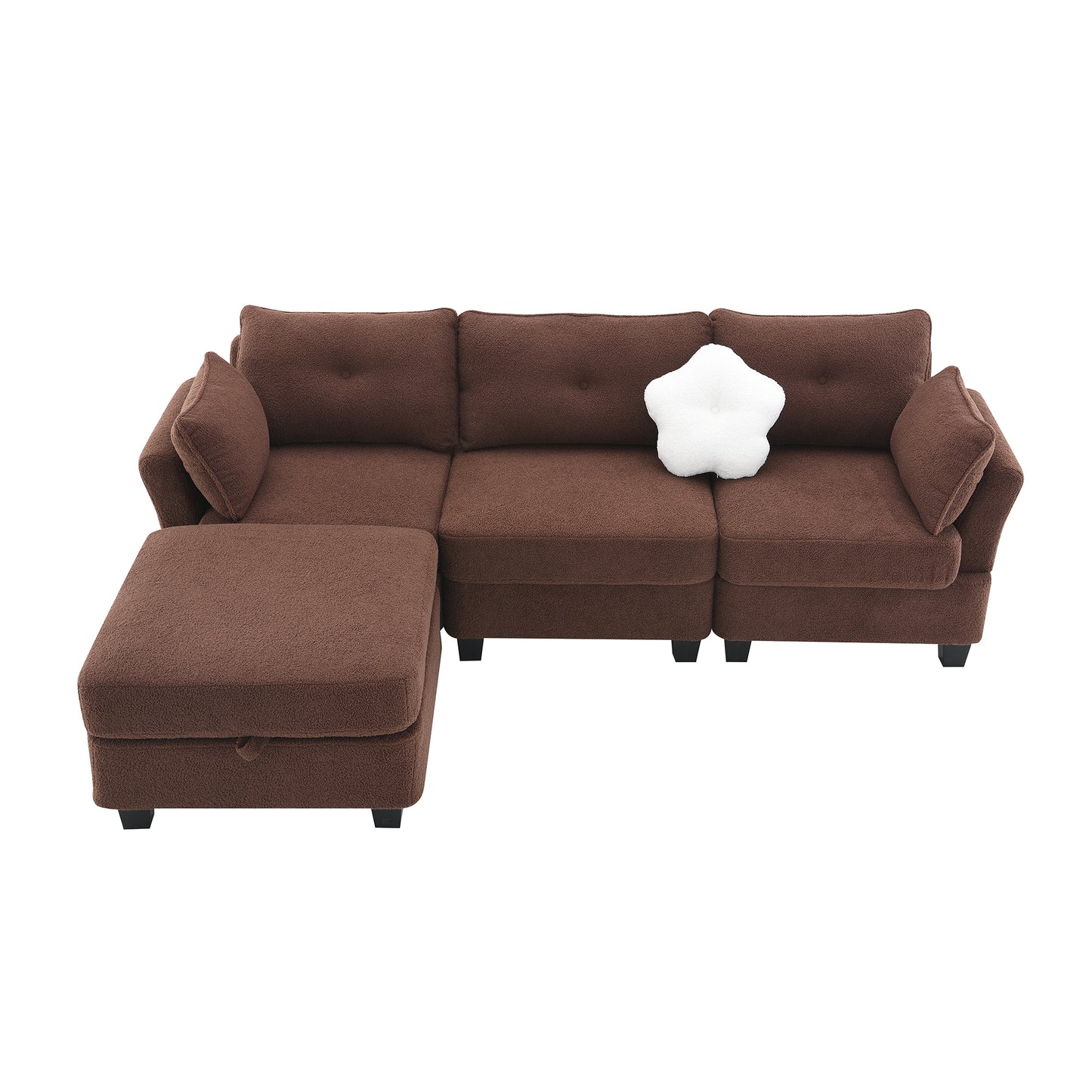 Modern Velvet L-Shaped Sectional Sofa with Charging Ports and Ottoman