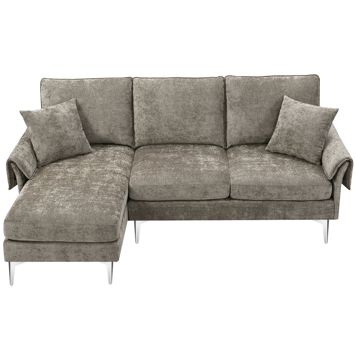 84-Inch Convertible Sectional Sofa with Reversible Chaise Lounge and Chenille Upholstery