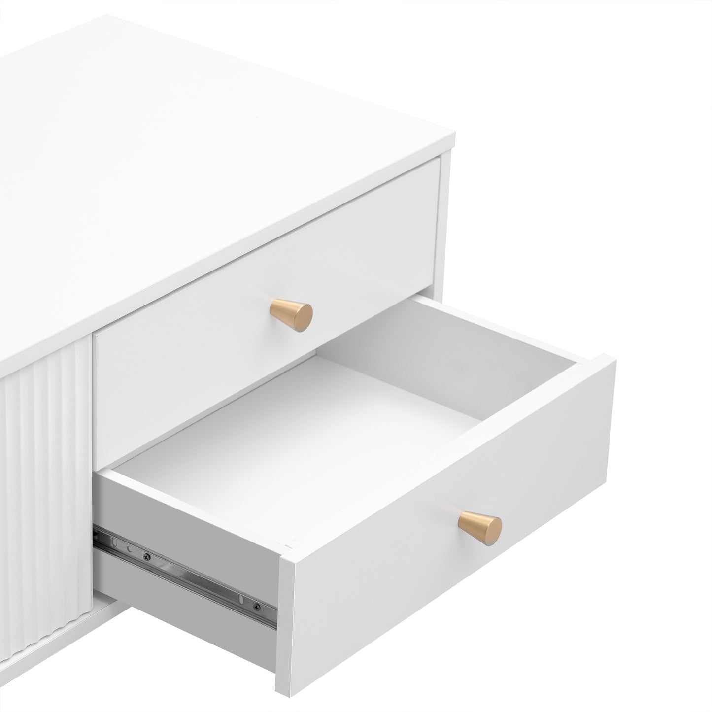 Modern White TV Stand with Storage Drawers and Cabinet